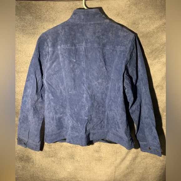 Dennis Basso Blue Suede Leather Jacket Women's Large Full Zip Bomber - Picture 8 of 12